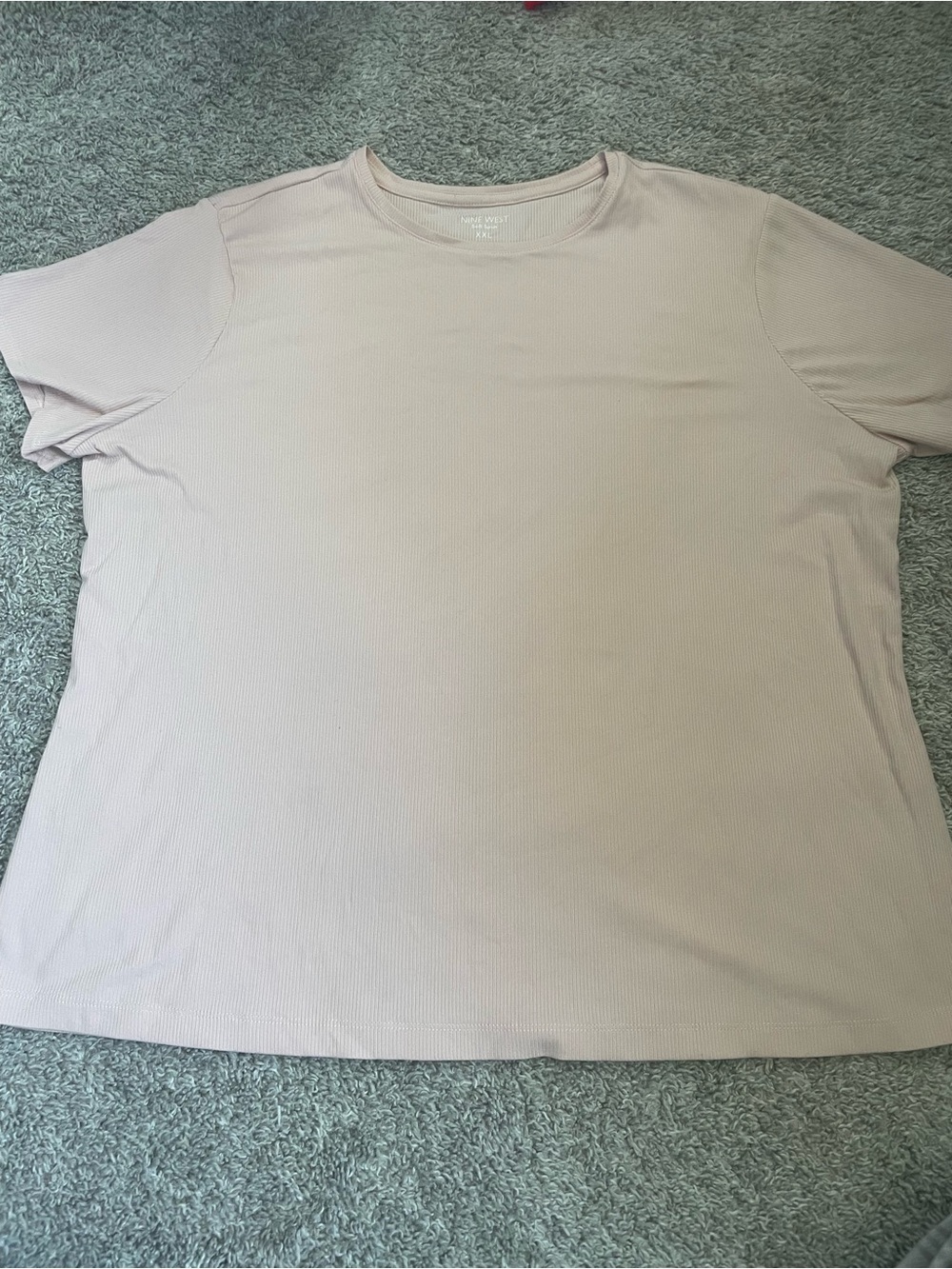 Nine West Light Pink Ribbed Crew Neck Tee